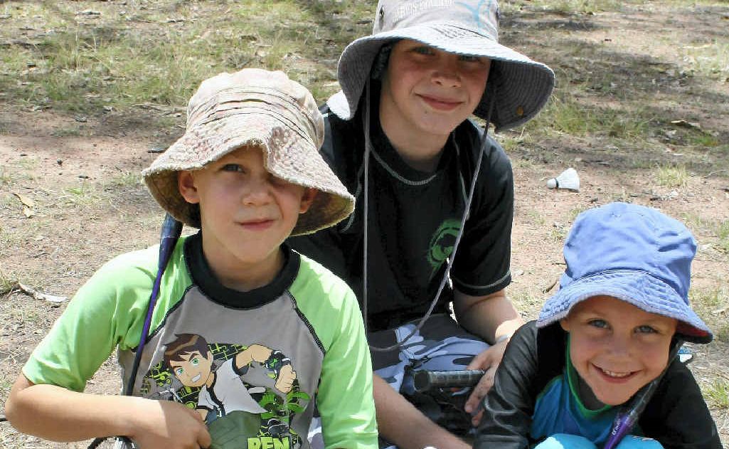 Cameron, William and Ewan MacKinnon with Kelly the red dog enjoy Australia Day. Cameron, William and Ewan MacKinnon with Kelly the red dog enjoy Australia Day.